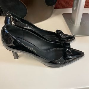 Salvatore Ferragamo 3.25” (30mm) Patent Leather Pump with Bow Detail